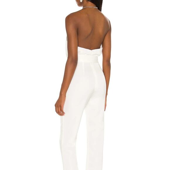 NBD Revolve Maika Jumpsuit Ivory Silver Tone Halter Neck Chain Size Small NWT - Picture 3 of 10